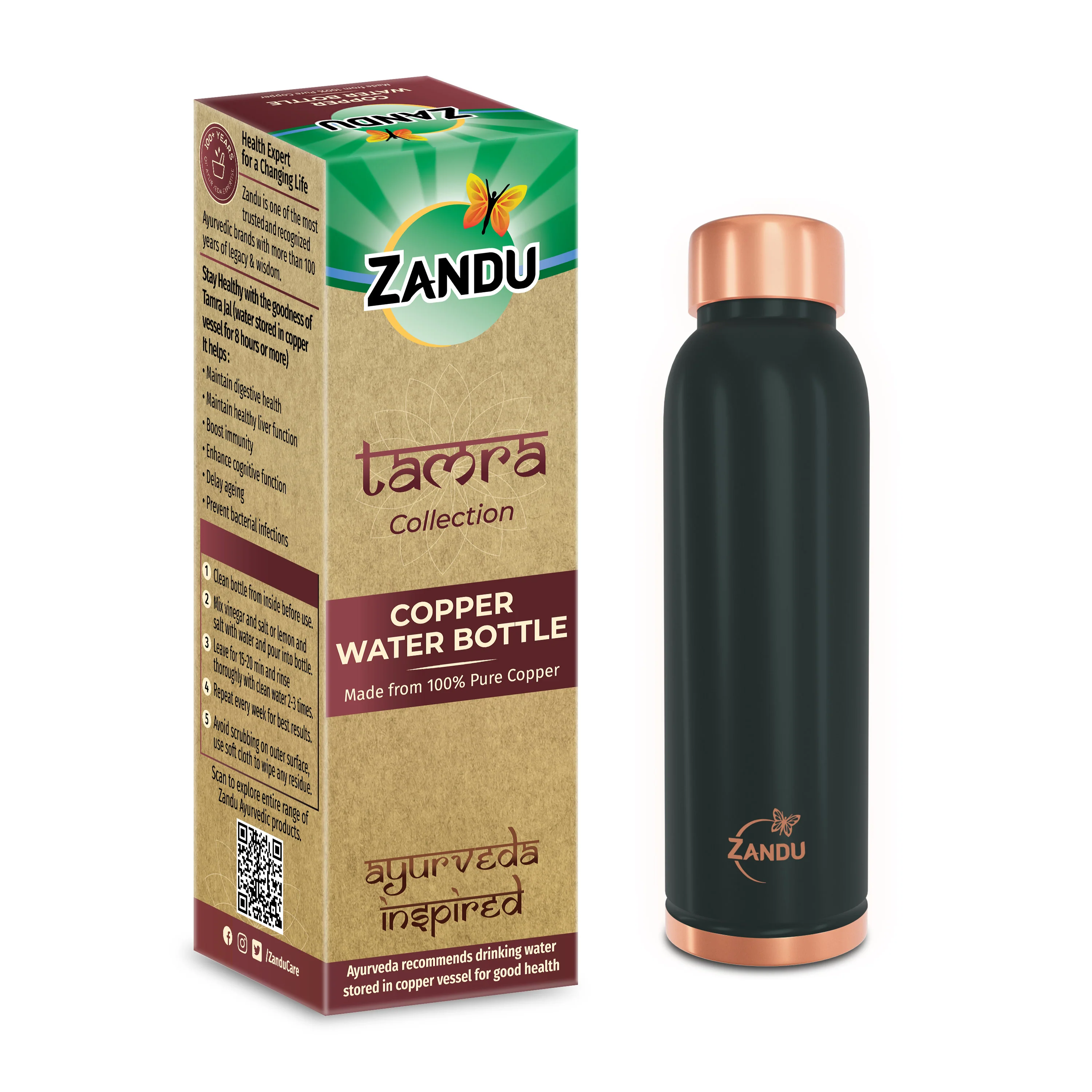 Zandu Copper Water Bottle - Image 13