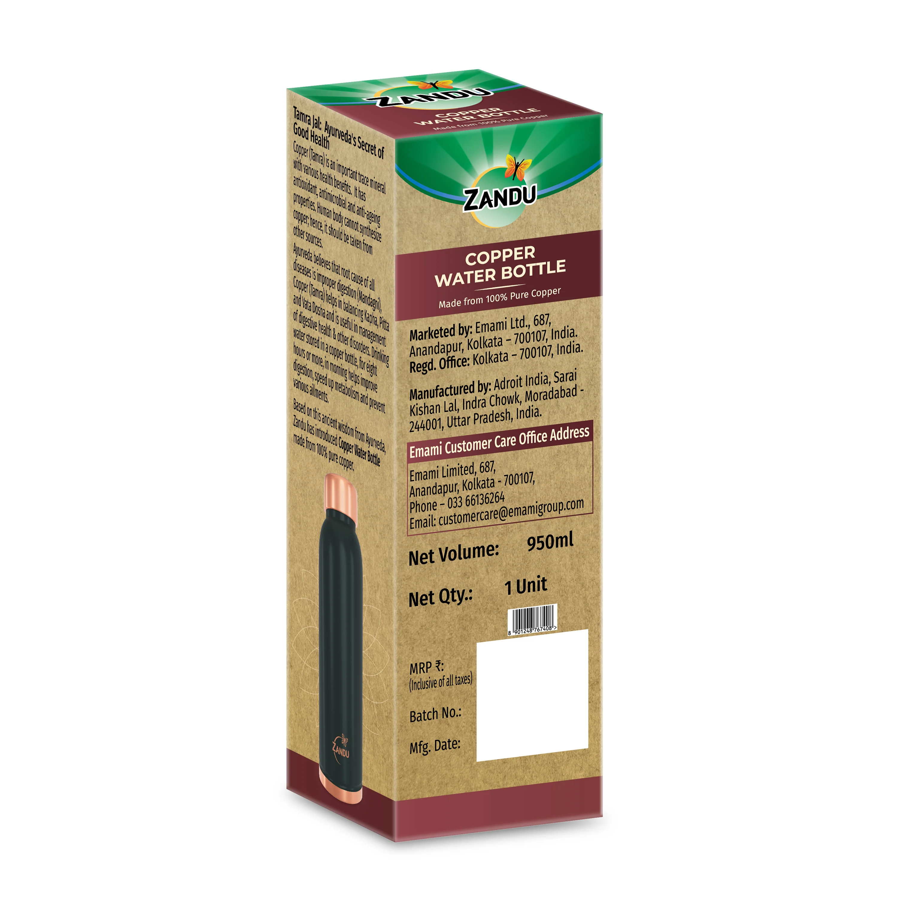 Zandu Copper Water Bottle - Image 19