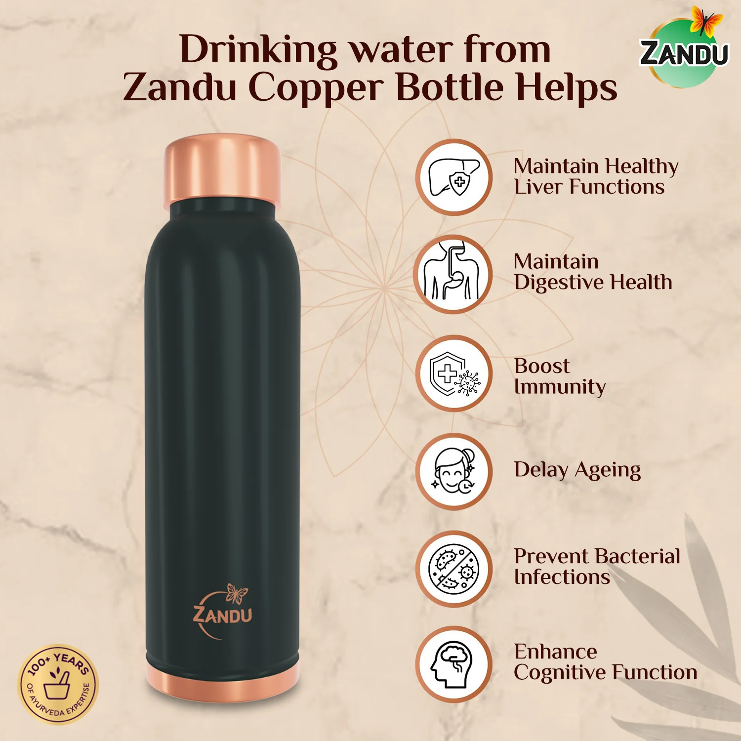 Zandu Copper Water Bottle - Image 3
