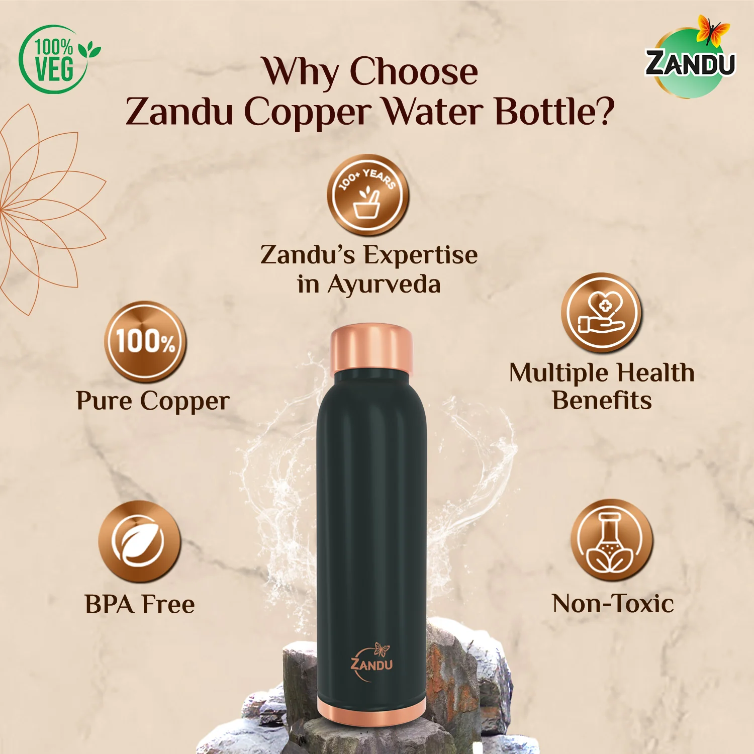 Zandu Copper Water Bottle - Image 4
