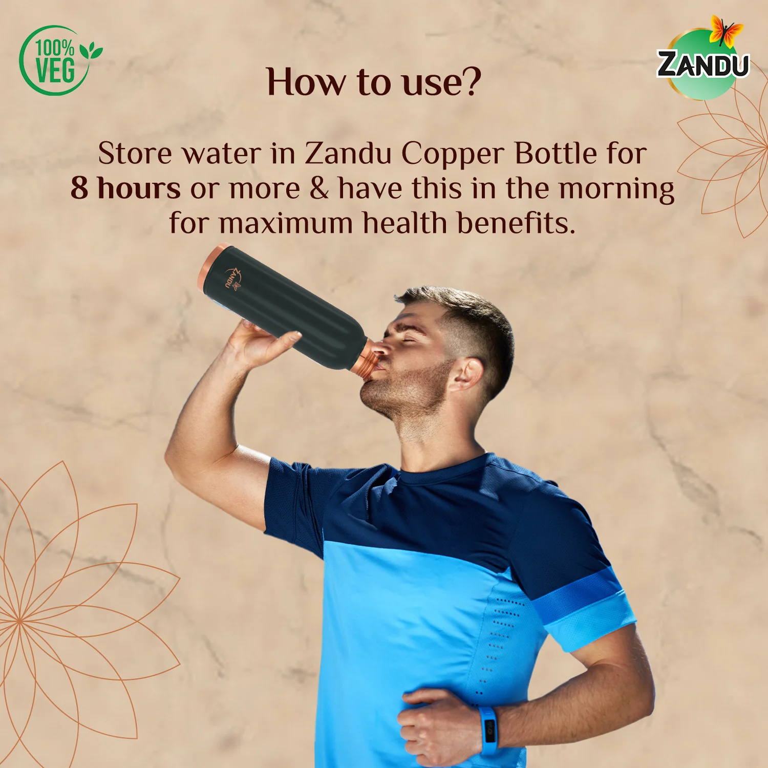 Zandu Copper Water Bottle - Image 7