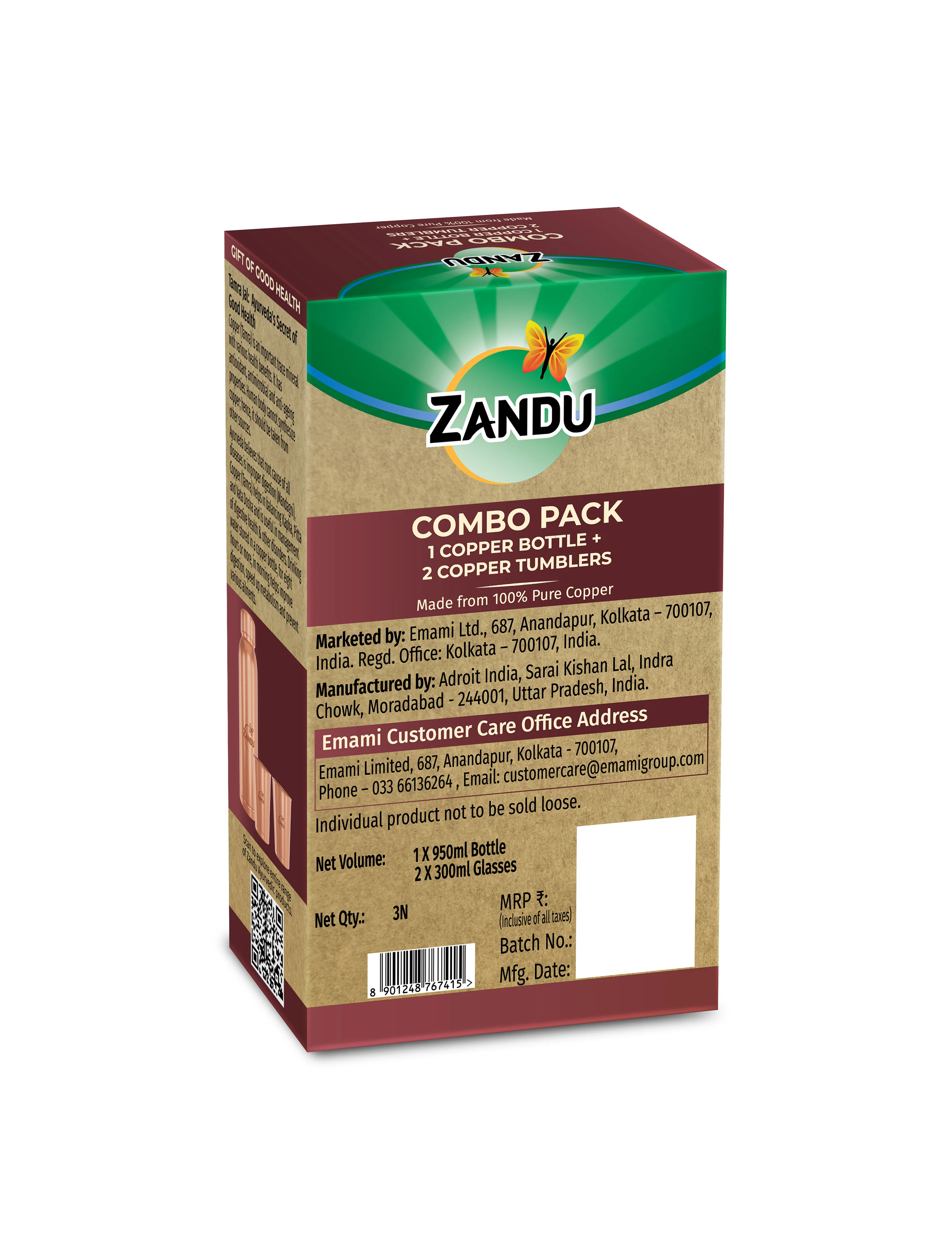 Zandu Copper Combo (Bottle + 2 Glasses) - Image 10