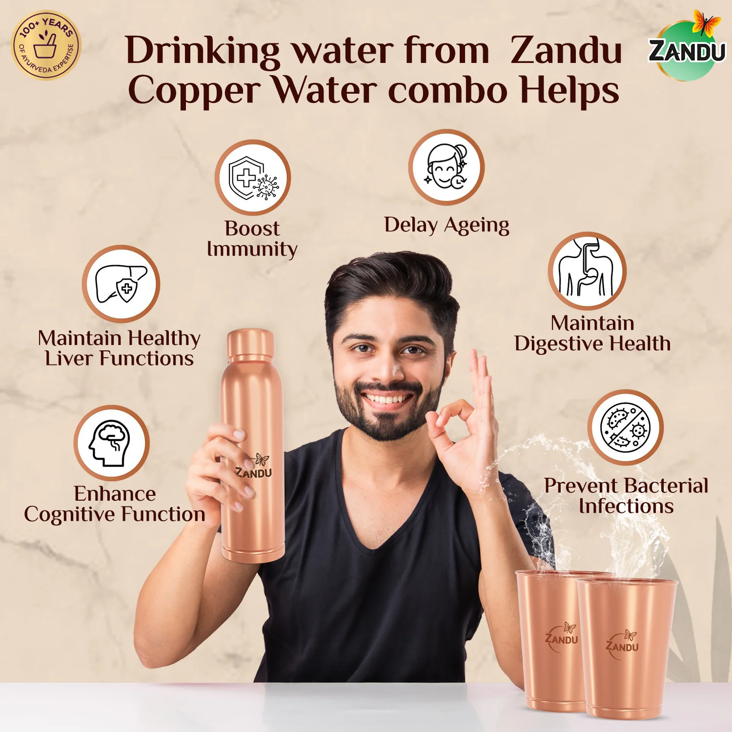Zandu Copper Combo (Bottle + 2 Glasses) - Image 3