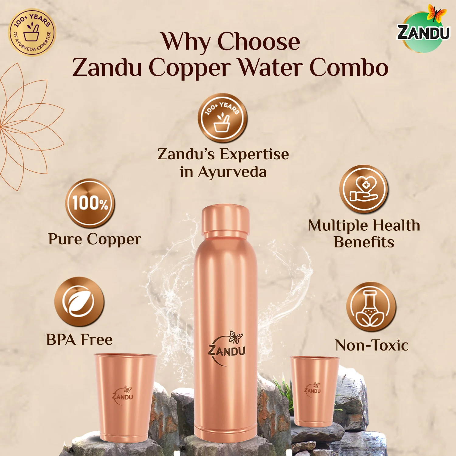 Zandu Copper Combo (Bottle + 2 Glasses) - Image 7