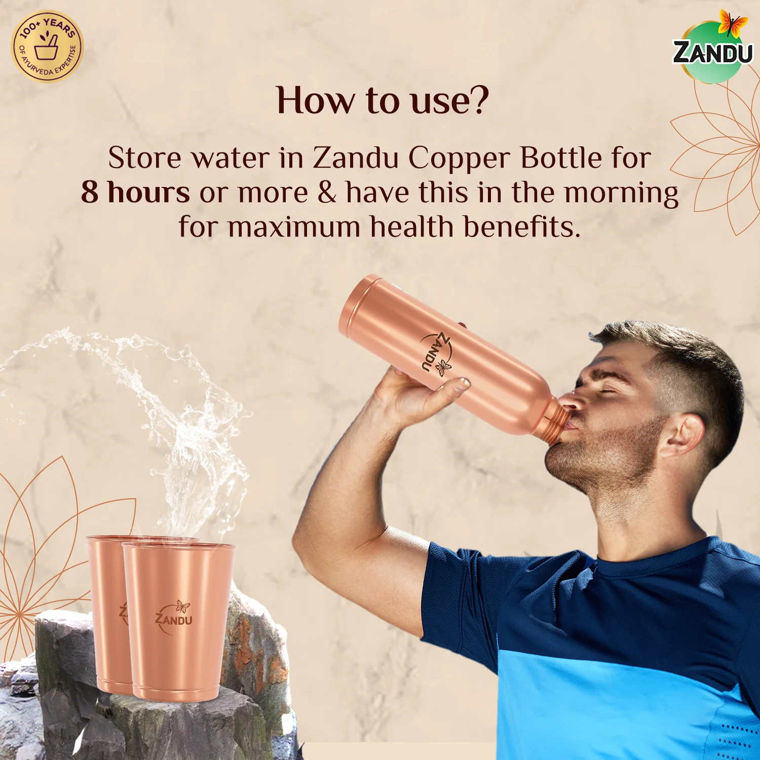 Zandu Copper Combo (Bottle + 2 Glasses) - Image 8