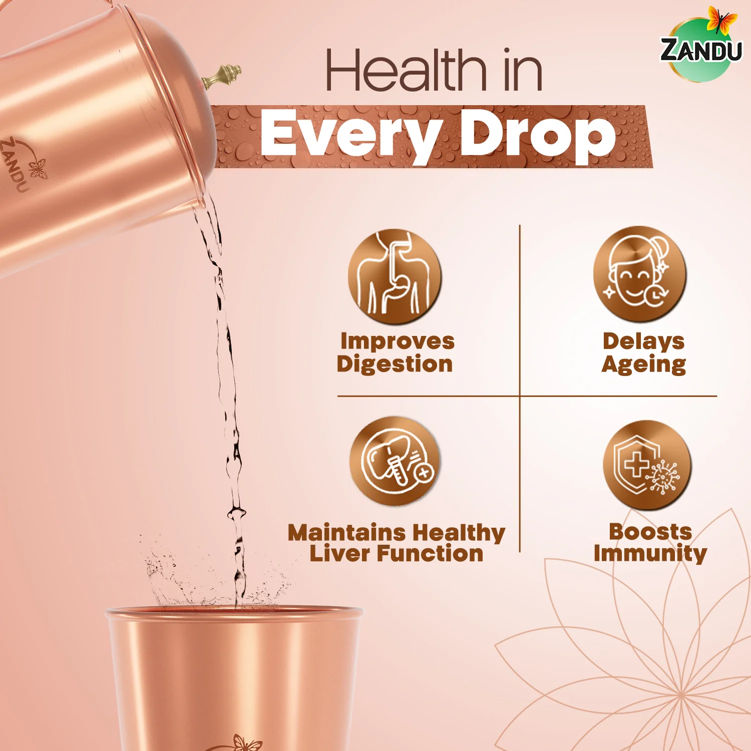 Zandu Copper Water Jug (2L) - Image 3