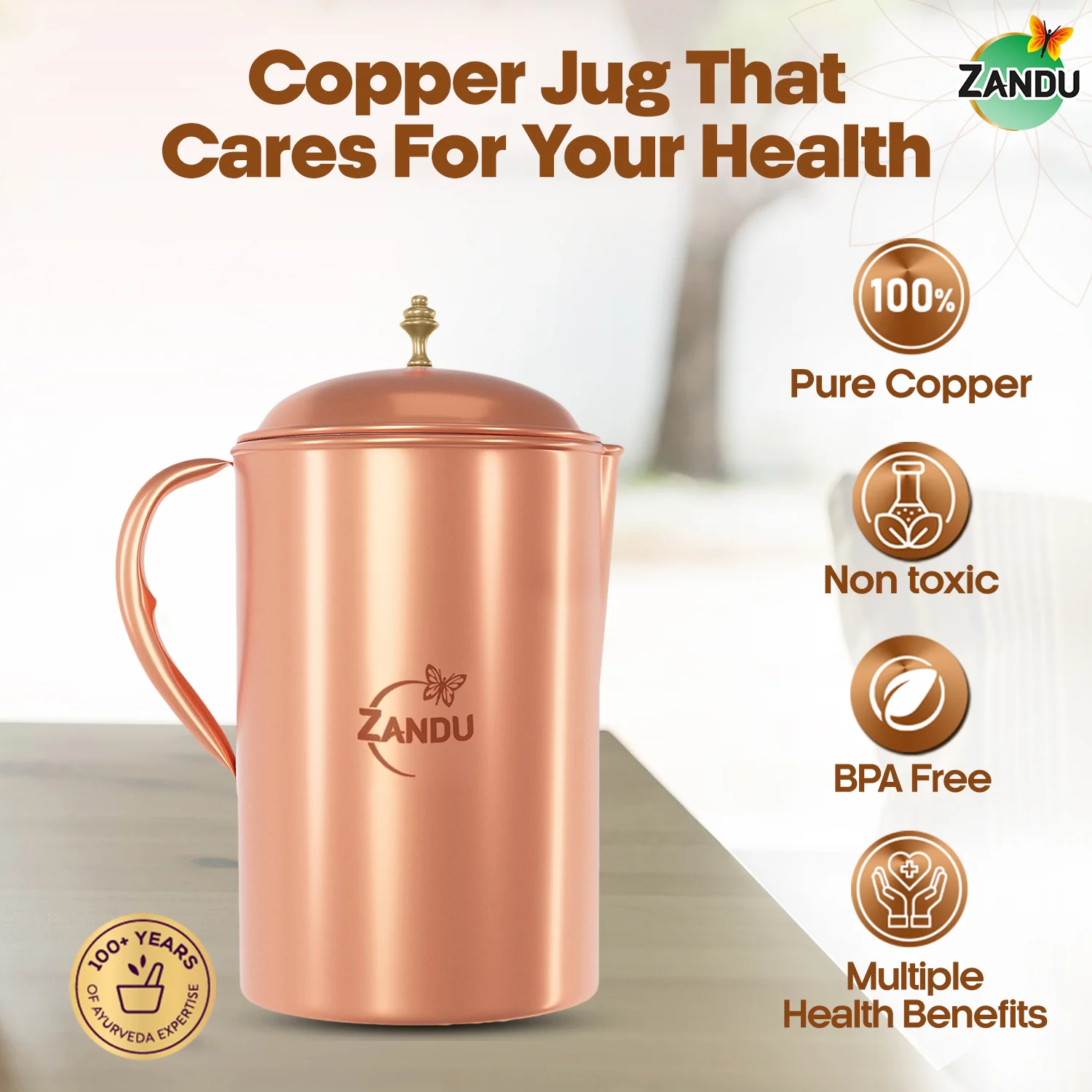 Zandu Copper Water Jug (2L) - Image 6