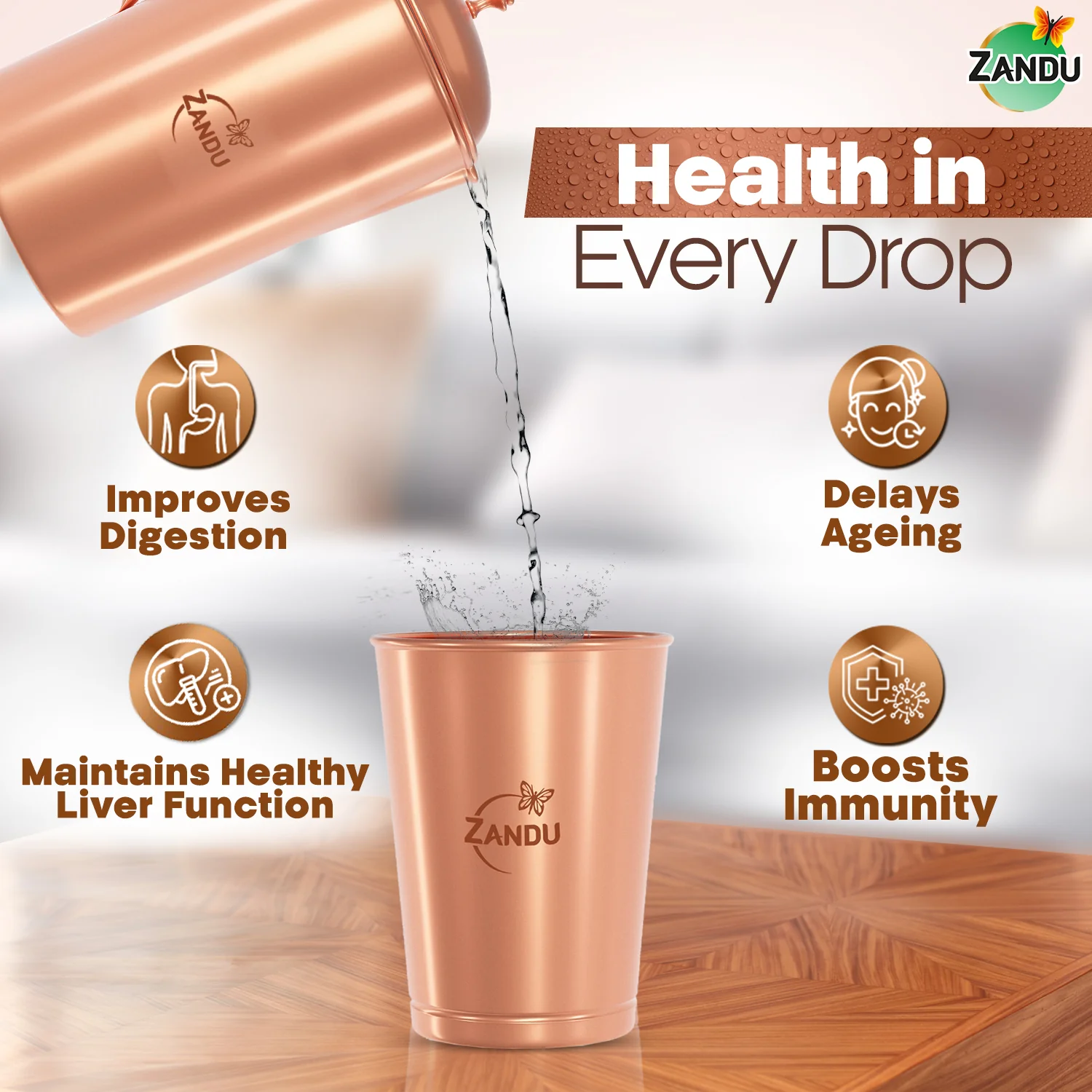 Zandu Copper Glasses (2 Tumblers) - Image 3