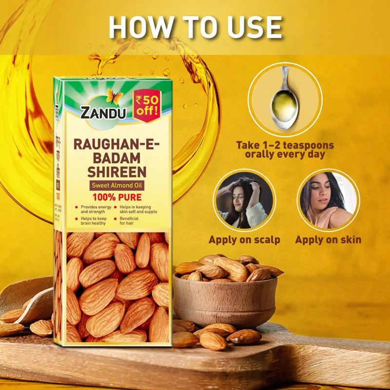Zandu Raughan E Badam Shireen Sweet Almond Oil - Image 5