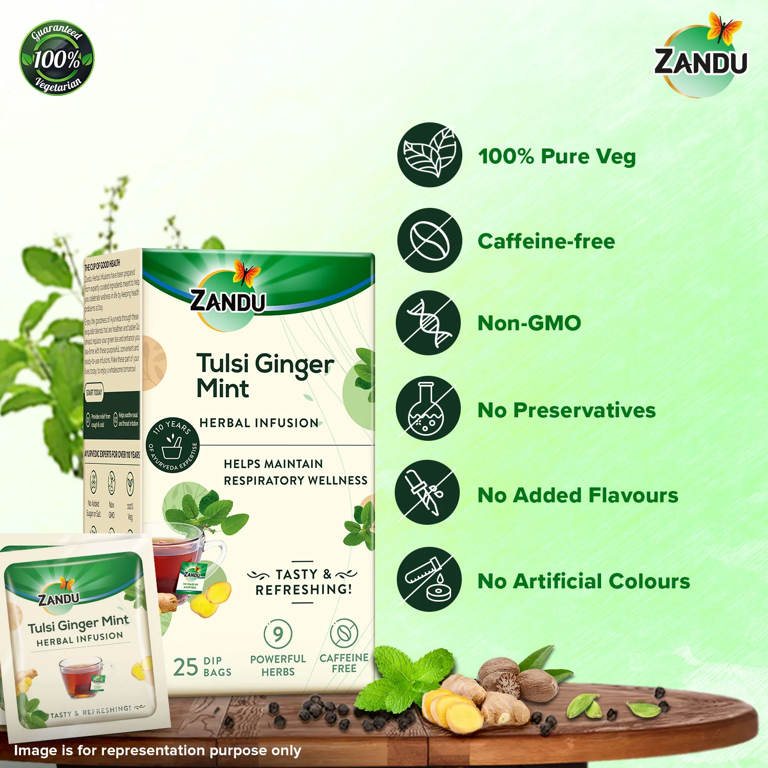 Zandu Tulsi Ginger Mint Tea - Cold & Cough Relief - Image 3