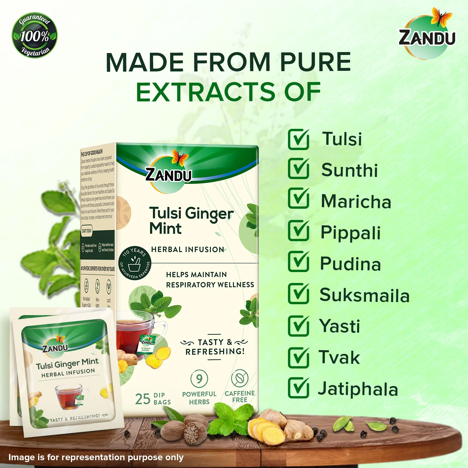 Zandu Tulsi Ginger Mint Tea - Cold & Cough Relief - Image 4