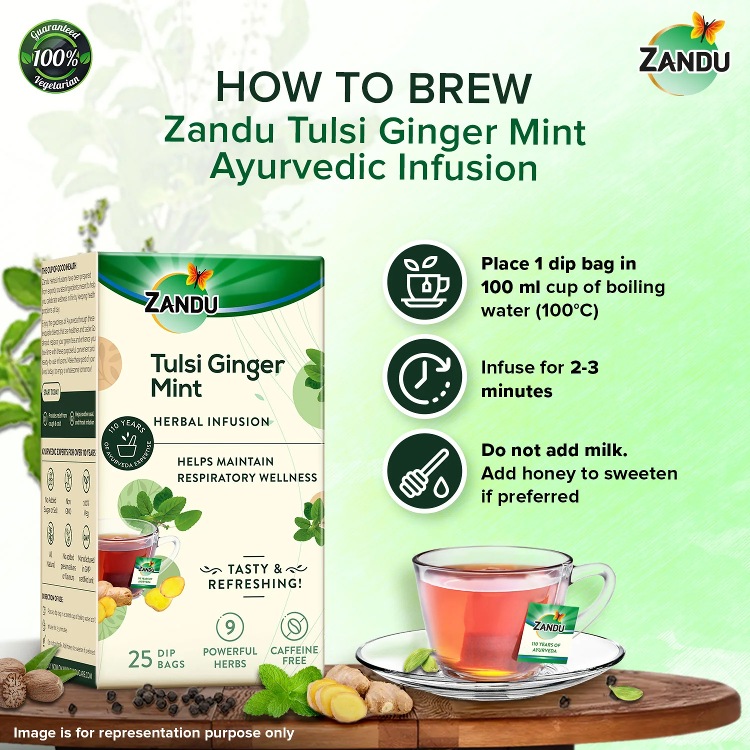 Zandu Tulsi Ginger Mint Tea - Cold & Cough Relief - Image 5
